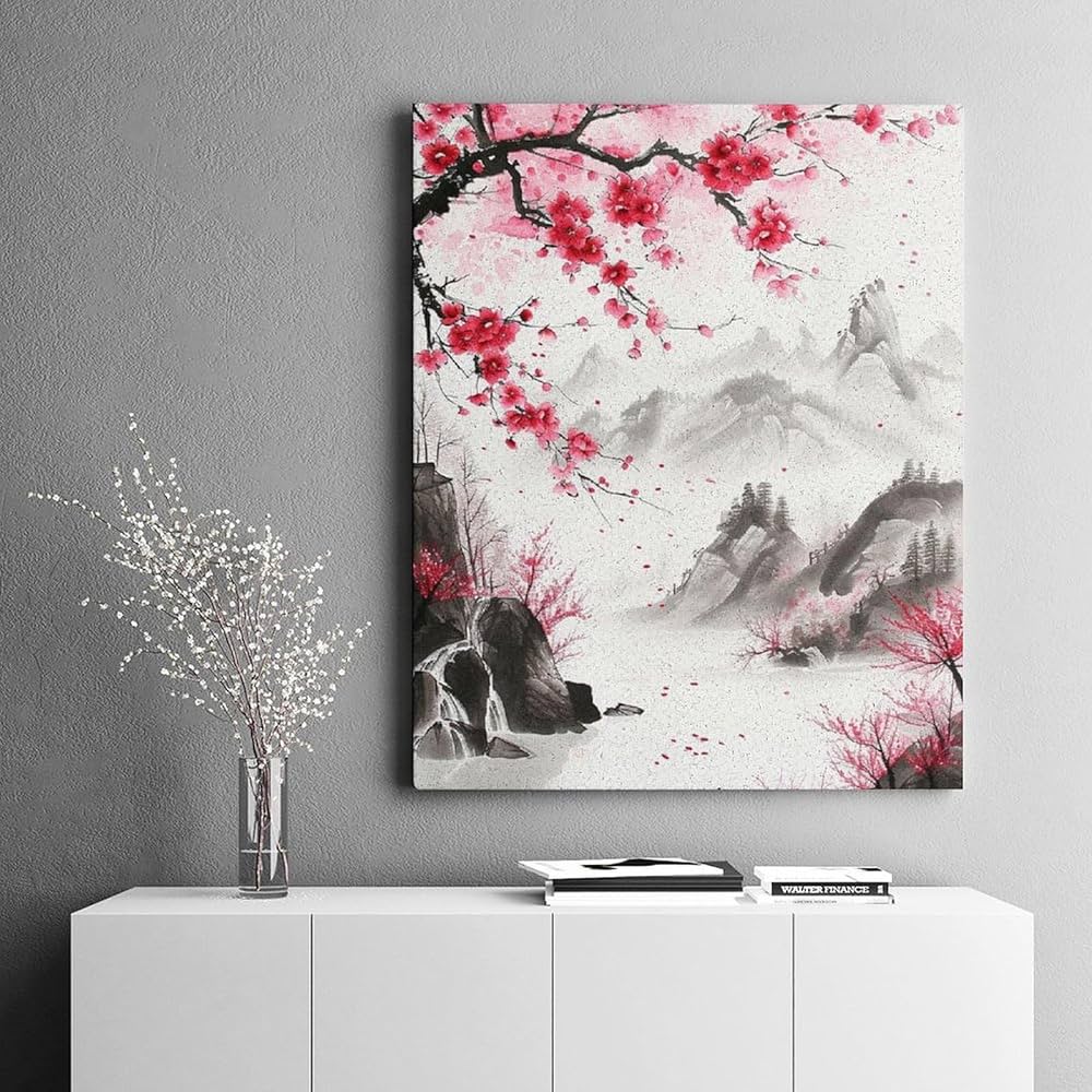 Amazon | 梅の花の風景イラスト 数字キットによる絵画 数字油絵